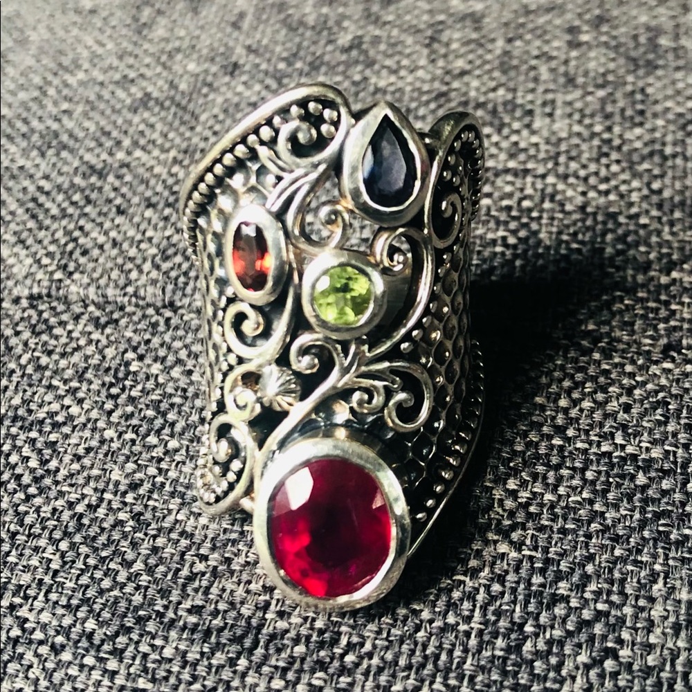 Artisan Crafted Ruby and multi gem ring